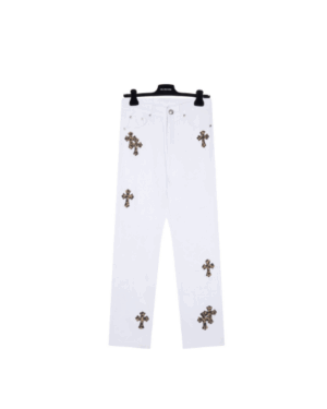 [크롬하츠] 레오파드 가죽 크로스 패치 하이스트리트 데님 팬츠