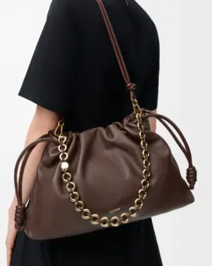 [로에베] 라지 플라멩코 펄스 나파 램스킨 다크 브라우 A411FPDX44