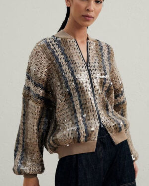 [브루넬로 쿠치넬리] 스트라이프 시퀸 보머 재킷 (2 COLORS)