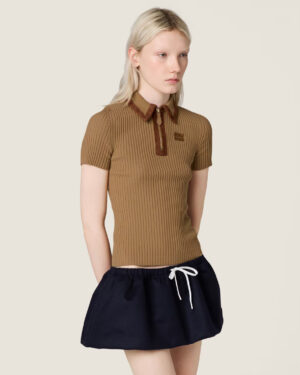 [미우미우] 리브드 니트 캐시미어 폴로 스웨터