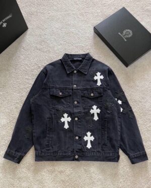 [크롬하츠] 블랙&화이트 크로스패치 데님 자켓 (2 COLORS)