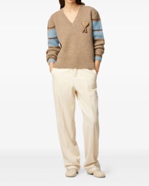 [아미] 브라운 울 칼리지 스웨터