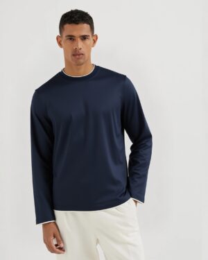 [브루넬로 쿠치넬리] 배색 포인트 라운드 긴팔 티셔츠 (3 COLORS)