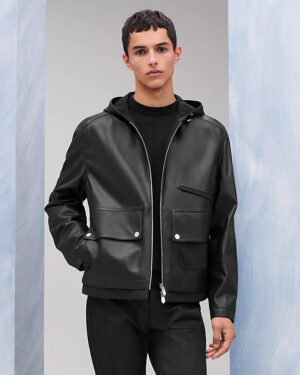 [에르메스] 레더 디테일 리버서블 지퍼 후드 재킷