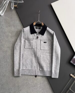 [로로피아나] 배색 카라 포켓 집업 니트 (2 COLORS)