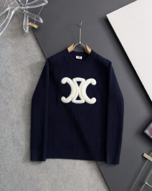 [셀린느] 크루넥 스웨터 - 리브드 울 네이비