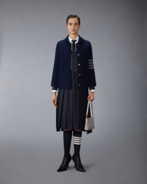 [톰브라운] 퀼티드 니트 자카드 메리노 울 4-바 워크 자켓/ 네이비