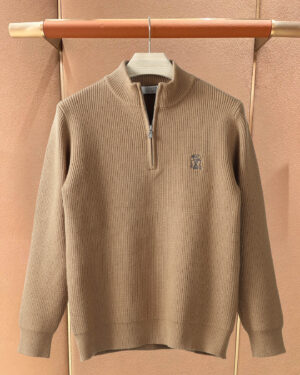 [브루넬로 쿠치넬리] 코튼 울 립 하프 집업 스웨터 (2 COLORS)