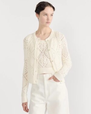 [디올] 화이트 오픈워크 코튼 니트 614W02A7085