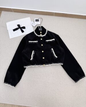 [샤넬] 립드 벨벳 블루종 자켓 P80530