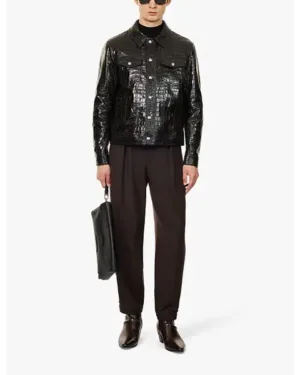 [톰포드] 크록 에펙트 레더 트럭커 자켓