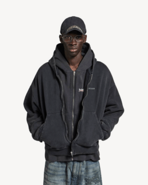 [발렌시아가] 남성 레이어드 집업 후디 페이디드 블랙 858133